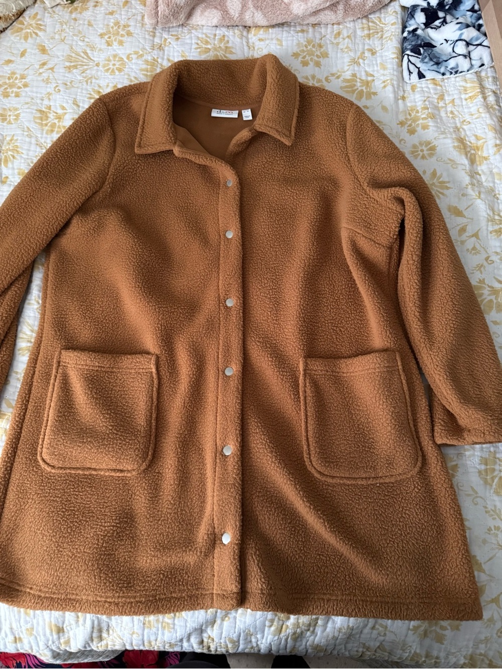Denim & Co. Plush Long Sherpa Snap-Front Coat - Camel